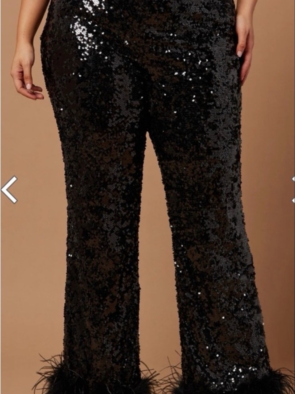 Sequin Feather-Black Seguin Pants w/fur trim